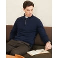 thumbnail image 6 of Kallspin Men's Quarter-Zip Sweater Cotton Mock Neck Knit Long Sleeve Pullover Sweater(Navy Blue,Medium), 6 of 9