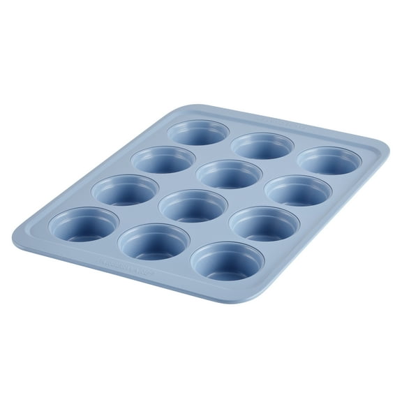 Farberware Easy Solutions 12 Cup Nonstick Bakeware Muffin Pan, Dishwasher Safe and Oven Safe to 450°F, Blue