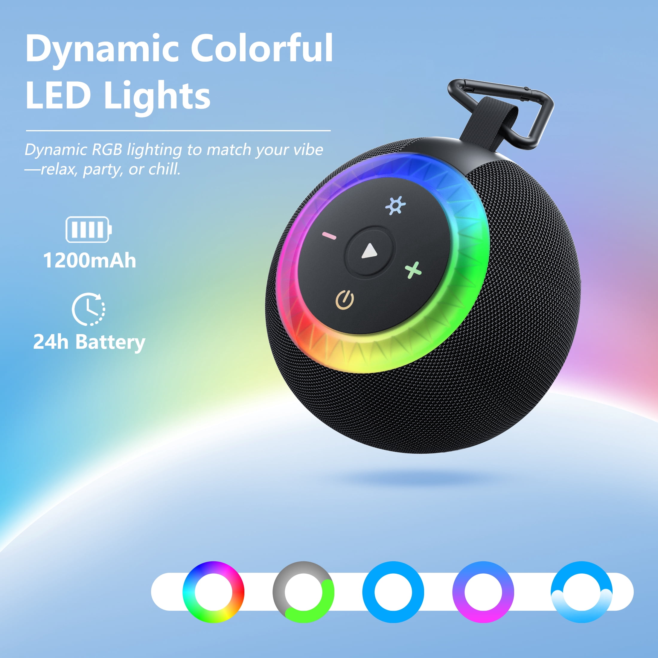 Portable Bluetooth Speaker, Waterproof Shower Speaker, IPX7 Removable Suction Cup with Vacuum Knob, 360° Surround Sound, RGB Lights, Outdoor Speaker Bluetooth for Pool, Beach, Kayak Essentials, Gifts