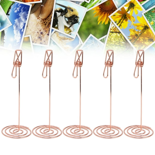 5Pcs Table Card Holder,Cute Metal Wire Table Sign Stand Photo Picture Holders Menu Memo Clips For Centerpieces Wedding Anniversary Party Birthday