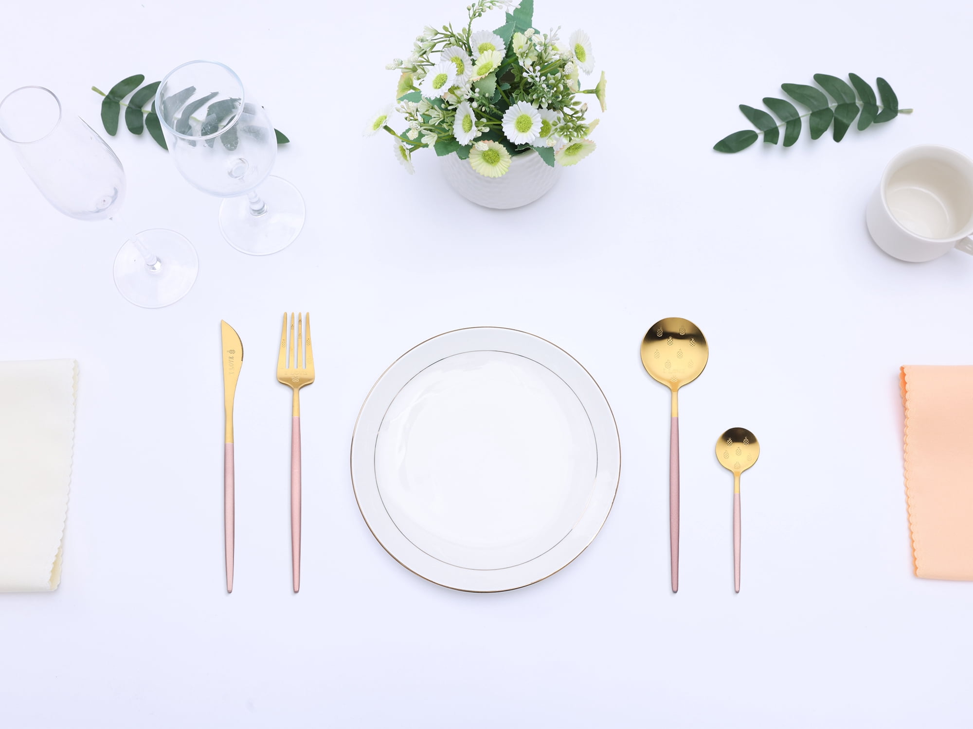 Unique Bargains 4 Piece Silverware Set, Stainless Steel Floral Flatware Set Pink 4
