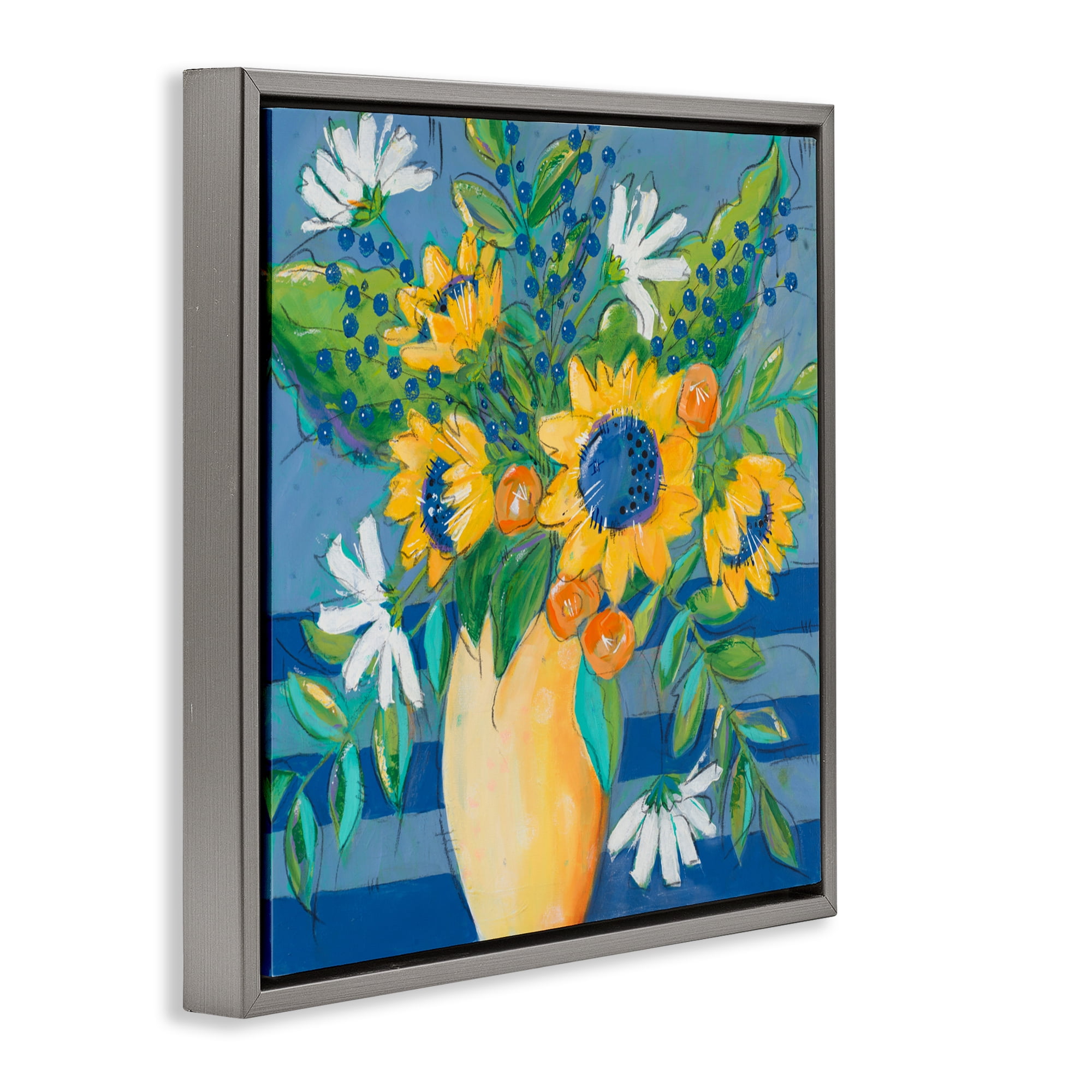 Stupell Industries Floral Bursts Among The Blue Gray Framed Floater Canvas Wall Art, design by Krinlox
