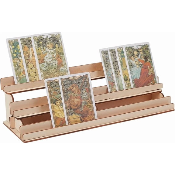 3-Tier Board Game Card Holder Games Wooden Playing Cards Holder Blanched Almond Wood Cards Display Riser Stands Board Game Card Holders for DIY handcrafting