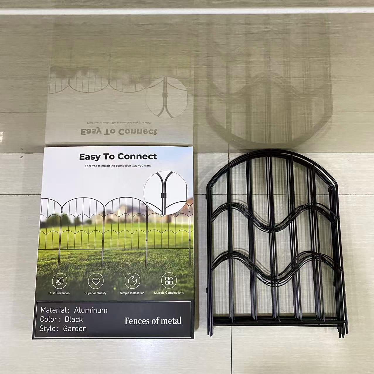 Meshron Fences of metal,Decorative Garden Fence, Outdoor Garden Metal Fencing with 2 Gates, Animal Barrier for Dog,  Black