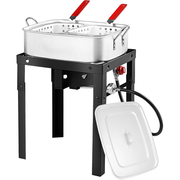 Propane Deep Fryer with 18Qt Square Deep Fryer Pot – High Grade Strainer Basket Aluminum Pot for Fish Fry, Seafood Pot – Propane Burners for Outdoor Cooking Include Lid