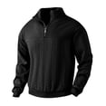 thumbnail image 3 of Men's Retro Stand Collar Zip-Up Sweatshirt, Casual Loose Fit Heavyweight Knit Jacquard Pullover, Fall Winter Long Sleeve Top,Black,L, 3 of 9