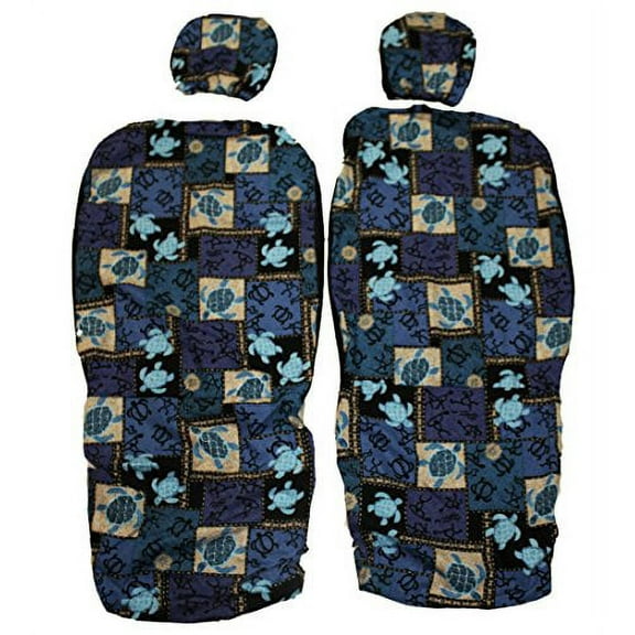 Hawaiian Car Seat Covers with Separated Headrest, Blue And Purple Sea Turtle Set of 2 Front Bucket Seat Covers