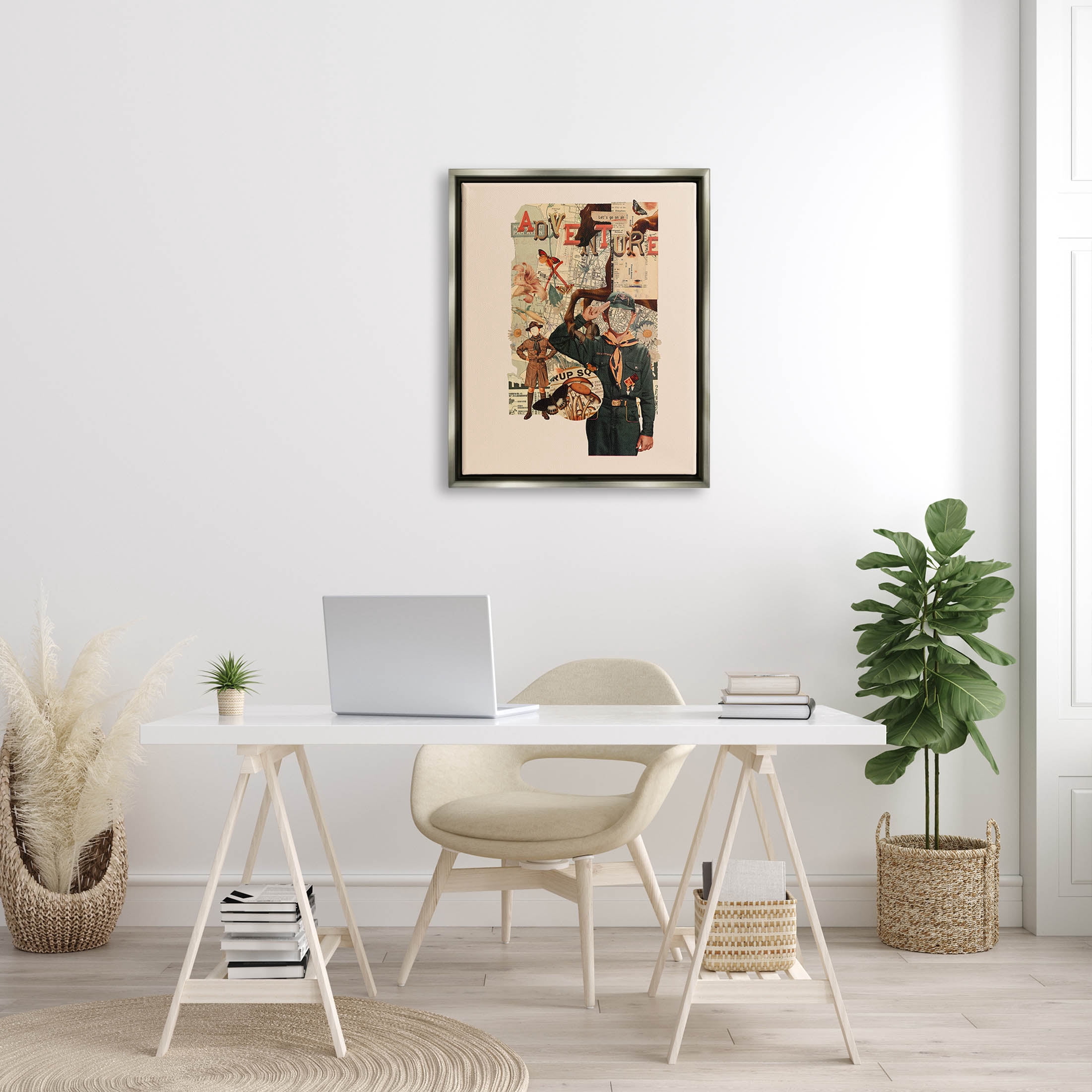 Stupell Industries Surreal Adventure Botanical Collage Graphic Art Luster Gray Floating Framed Canvas Print Wall Art, Design by Matheus Lopes Castro
