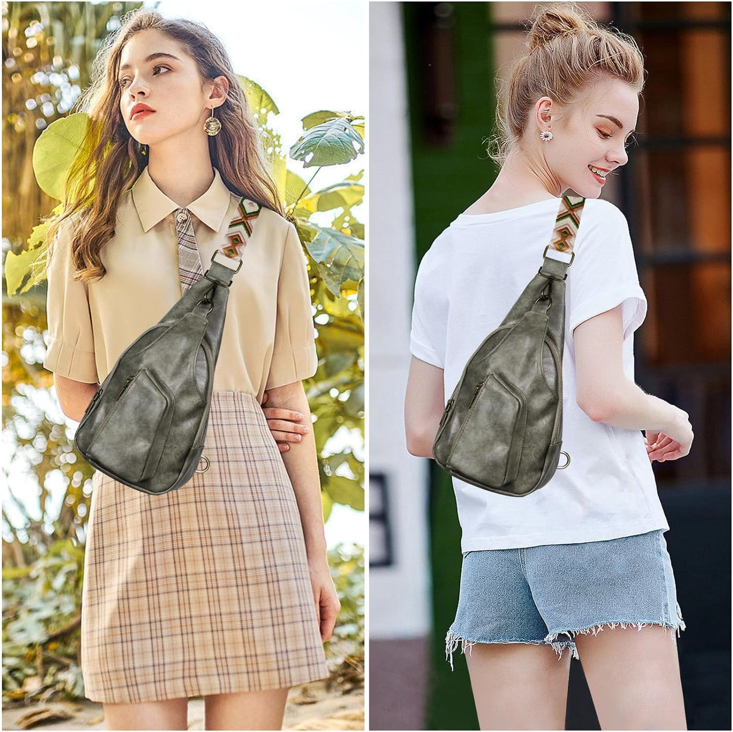 Sling Bag for Women Crossbody, PU Leather Small Sling bags Sling Chest Shoulder Backpack for Traveling Hiking