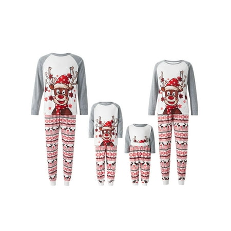 

Canis Family Christmas Elk Pattern Round Neck Long Sleeves Pajamas Trousers