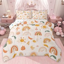 jejeloiu Orange Sun Rainbow Twin Comforter Sets,Boho Bohemian Leaves Bedding Set For Kids Reversible 2 Pieces