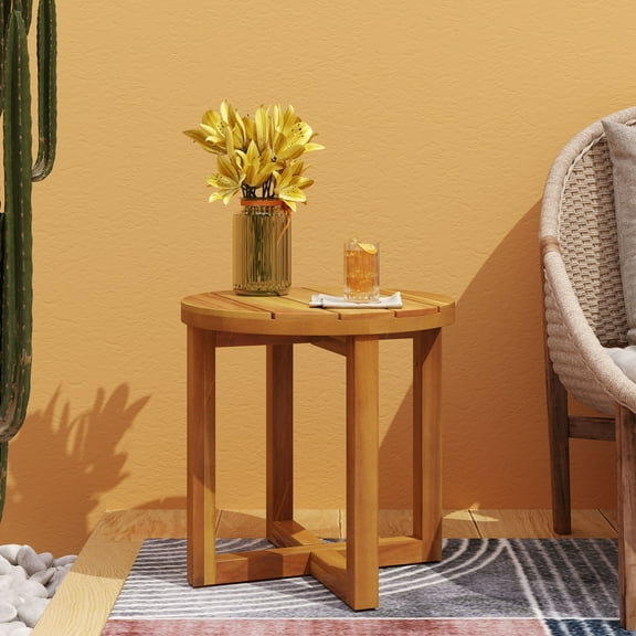 Province Acacia Wood Outdoor Circular Side Table, Teak