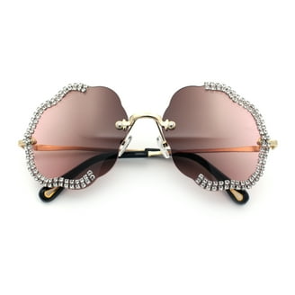 SA106 Womens Rhinestone Heart Lens, Rimless Butterfly Sunglasses