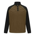 thumbnail image 3 of safuny Men's Loose Cotton Shirts Big&Tall Fashion Long Sleeve Tops Patchwork Color Block Pullover Casual Corduroy Stand Collar Sweatshirts Button Workout Clearance Brown XL, 3 of 5