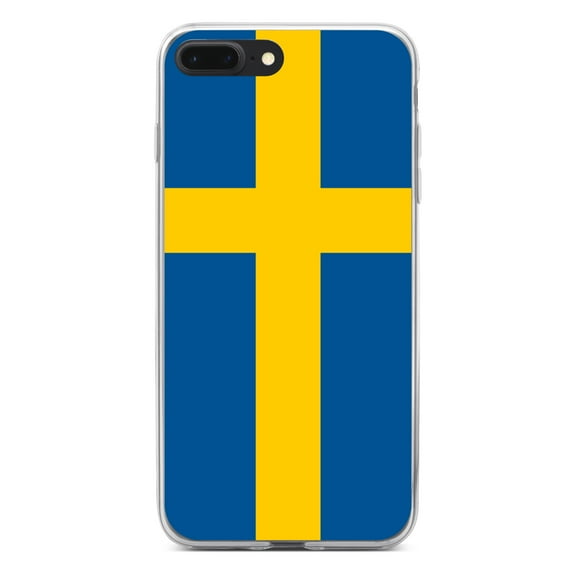 DistinctInk Clear Shockproof Hybrid Case for iPhone 7 PLUS / 8 PLUS (5.5" Screen) - TPU Bumper, Acrylic Back, Tempered Glass Screen Protector - Sweden Flag