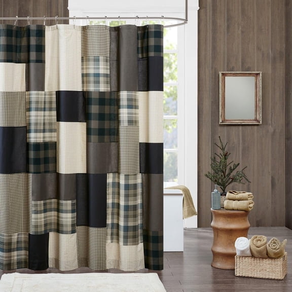 Waterproof Boho Style Shower Curtain, Plaid Lodge/Cabin Shower Curtains for Bathroom, 72 X 72, Tan