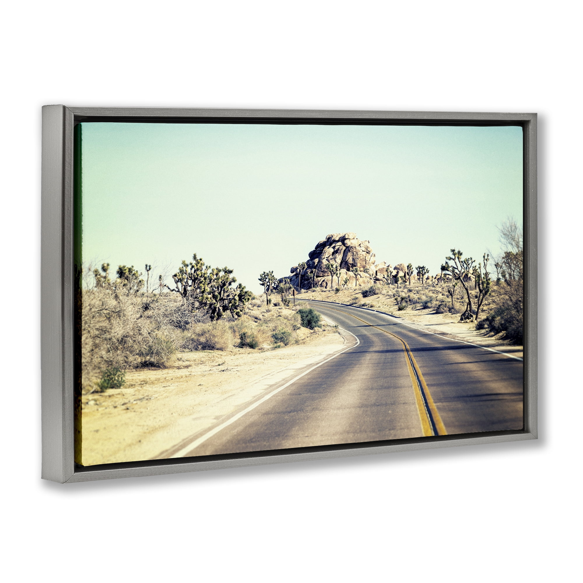 Road Trip Joshua Tree Park Gray Framed Floater Canvas Wall Art, design by Joseph S Giacalone