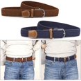 thumbnail image 4 of BRILLAR Cinturones trenzados para mujeres y hombres, paquete de 2, cinturilla elástica de lona, ​​marrón y azul marino, 4 of 5