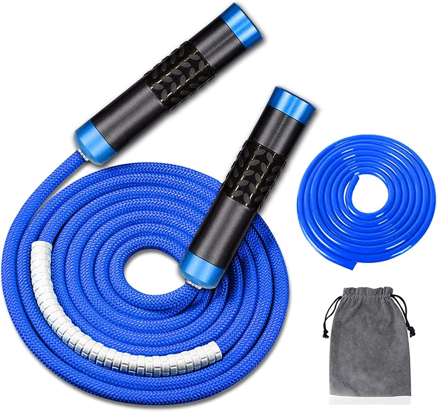 Weighted Jump Rope for Workout Fitness(1LB), Tangle- Ball Bearing  Speed Skipping Rope for MMA Boxing Weight-loss, Handle Adjustable Length 9MM Fabric +9MM Solid PVC Rope