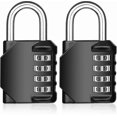 thumbnail image 1 of Weatherproof 4-Digit Padlock Combo, 2 Pack Resettable Combination Lock for Gym, School, Door, Garden Fence (Black), 1 of 5