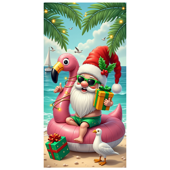 Festive Santa Christmas Banner Holiday Flamingo Beach Theme Polyester Material for Vacation Party Tropical Celebration