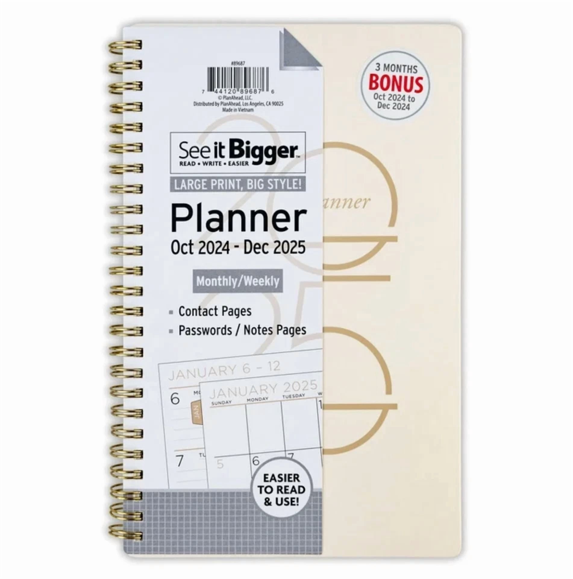 See It Bigger 2025 Monthly Weekly Planner Large Print New 8.75" X 5.75"