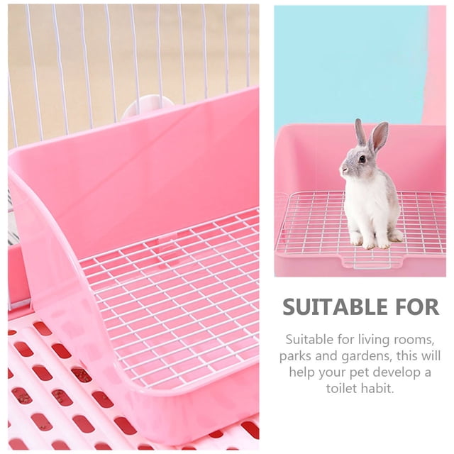 WRITWAA 1Set Bunny Litter Pan Plastic Pink Filtering Base Rabbit Training Potty