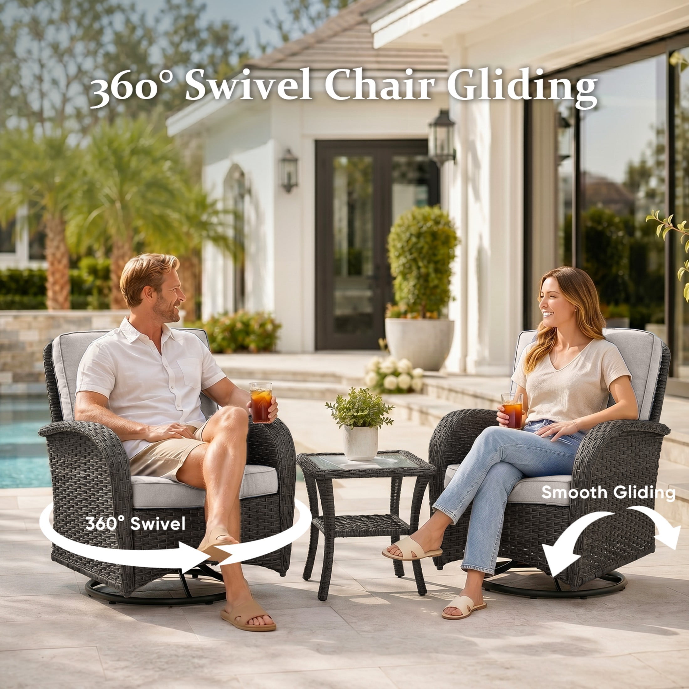 Unnifurnzi 6 Pieces Patio Bistro Set Outdoor Swivel Rocker Patio Chairs with Side Table Patio Furniture for Deck Porch Garden Balcony Poolside-Black/Beige
