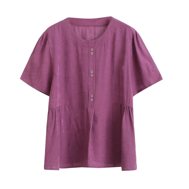 Mujeres de Verano Tops Suelto Ajuste Color Sólido 1/2 Manga Cuello Redondo Top Casual, Blusa de Poliéster de Moda para las Mujeres, Lavado de Manos Primavera Y Verano