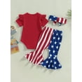 thumbnail image 3 of Baby Girl 4th of July Outfits, Short Sleeve Romper Bow Flare Pants Headband Set, 3 of 7
