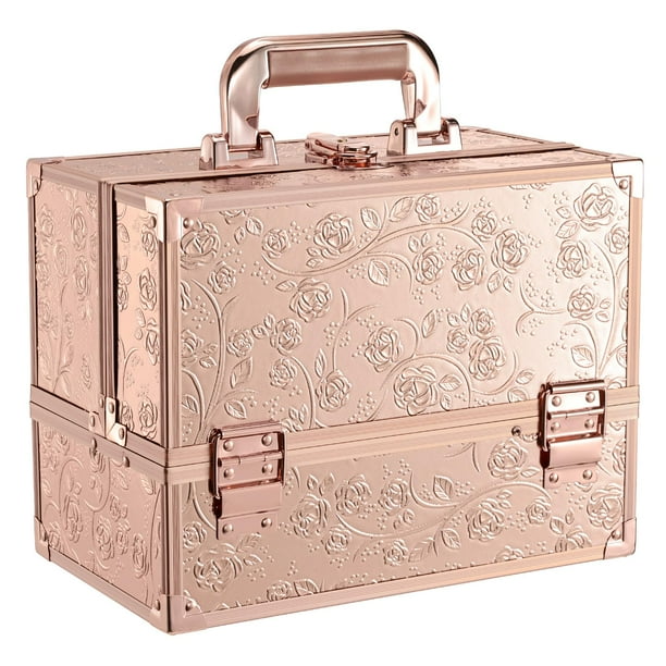Estuche de maquillaje FRENESSA, organizador de maquillaje con espejo, 30 cm, oro rosa