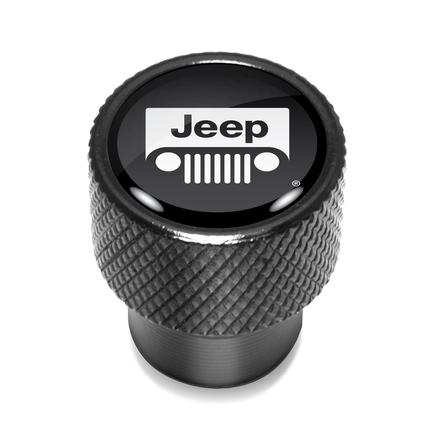 Jeep Grill in Black on Black Aluminum Tire Valve Stem Caps