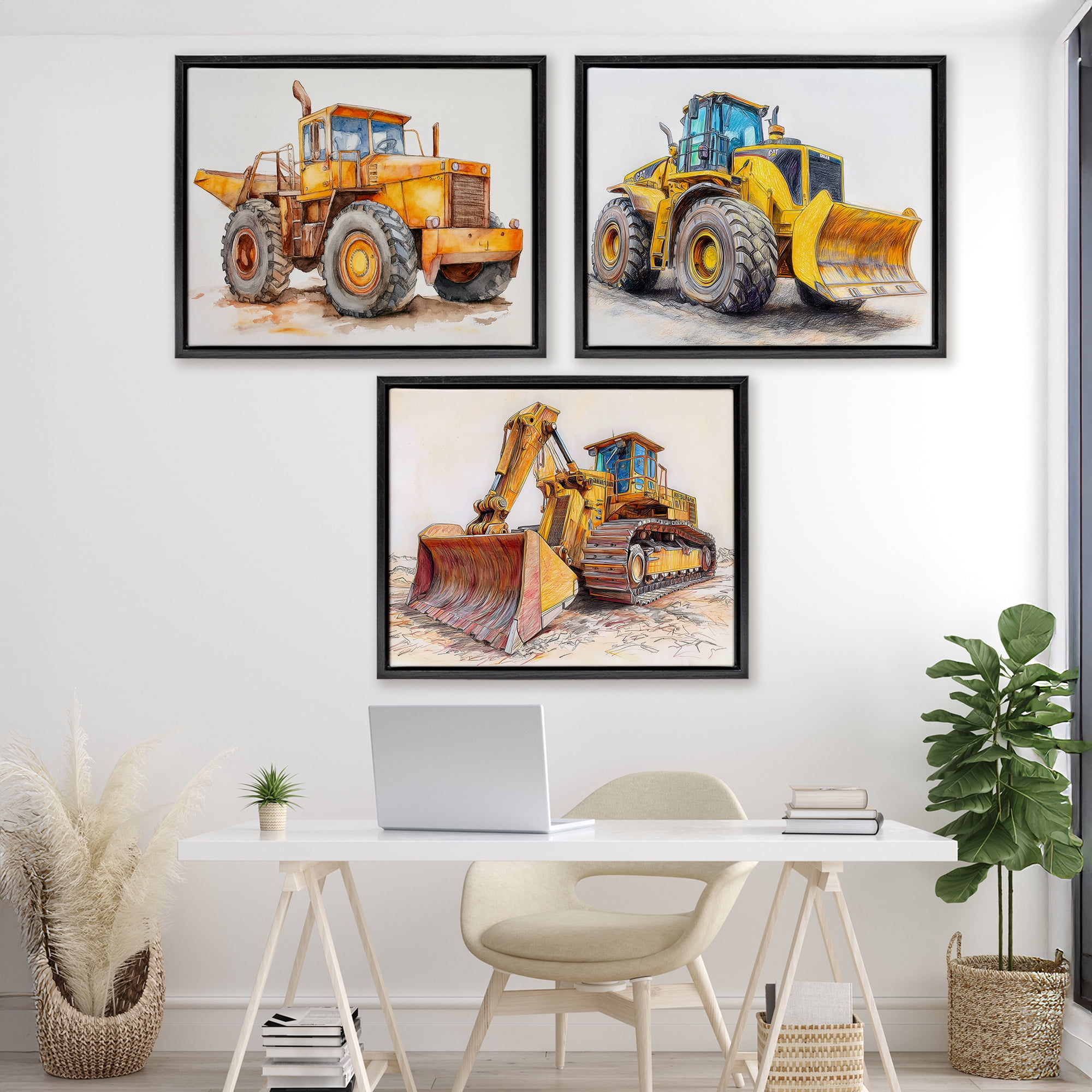 Stupell Industries Various Construction Trio 3 Piece Black Framed Floater Canvas Set, design by Steve Hunziker