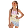 thumbnail image 2 of SEANATIVE Girls One-Piece Swimsuits with Mesh Cover-up Skirt One-Piece Bathing Suits Swimwear for Kids Teenagers, Size 7-8, Seashell Starfish Mermaid Scale Pattern Pink Yellow Blue Gradient, 2 of 7