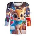 thumbnail image 4 of Ounisa Christmas Shirts for Women Funny Snowflake Elkhorn Elk Plus Size 3/4 Sleeve Tops Cute Crewneck Vacation Christmas Tree Shirt, 4 of 5