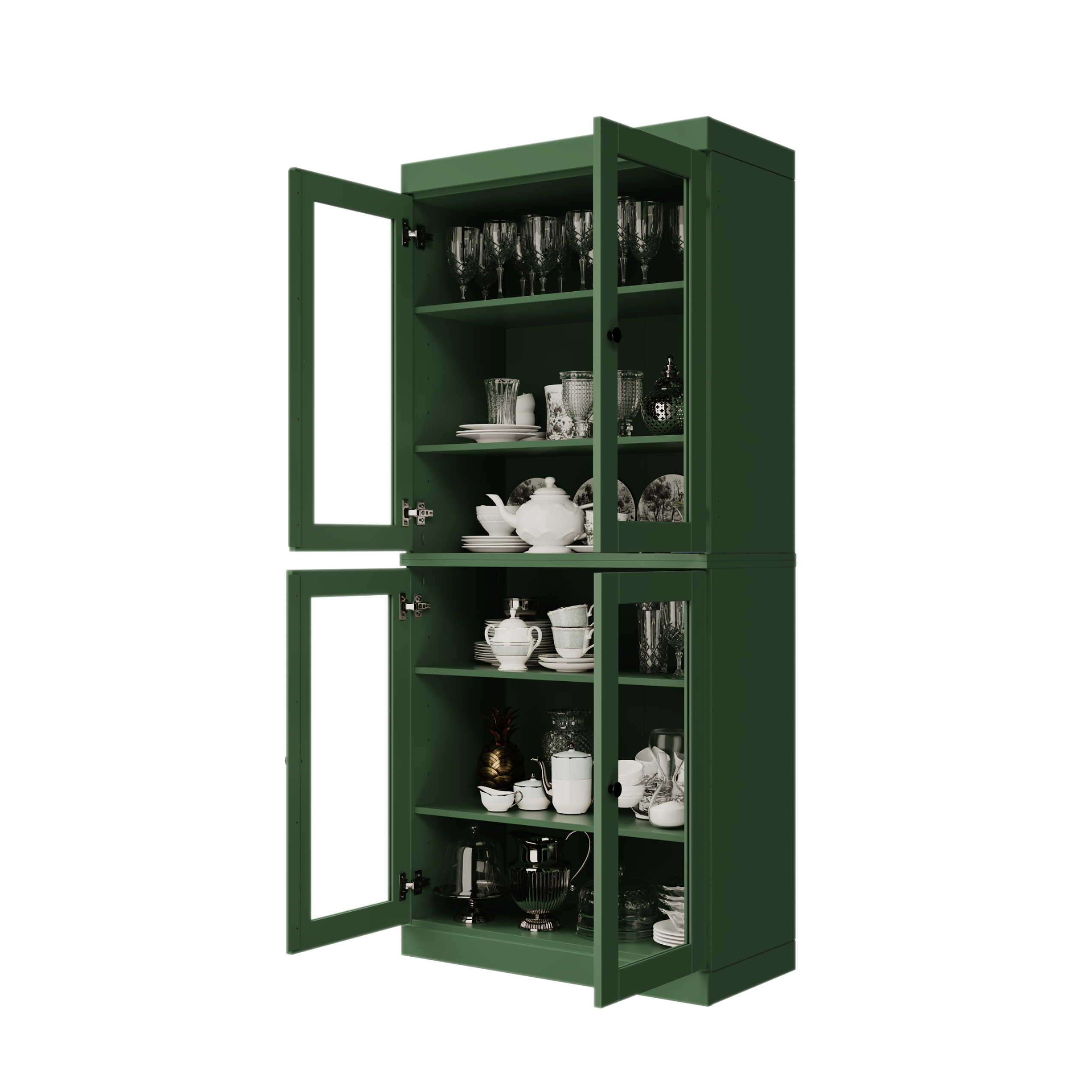 Palace Imports 100% Solid Wood Kitchen Pantry Storage Cabinet with Glass Doors and Adjustable Shelves, Green