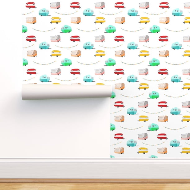 Peel & Stick Wallpaper 3ft x 2ft Colorful Caravan Vintage Trailer