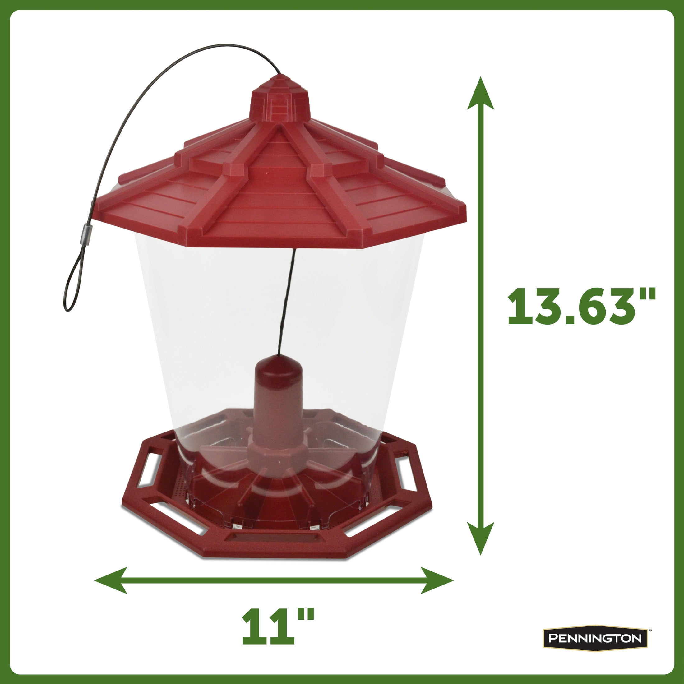 Pennington Earth Smart Red Recycled Resin Grand Ecozebo Wild Bird Feeder, Jumbo 10 lb. Capacity, 1 Pack
