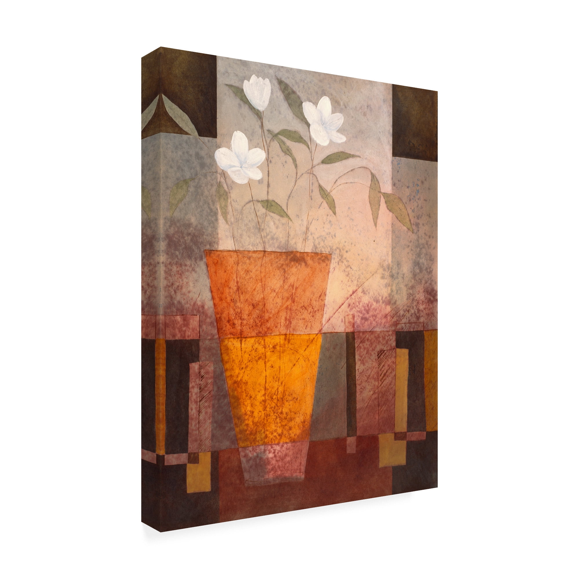 Trademark Fine Art 'White Flowers In Orange Vase' Canvas Art by Pablo Esteban