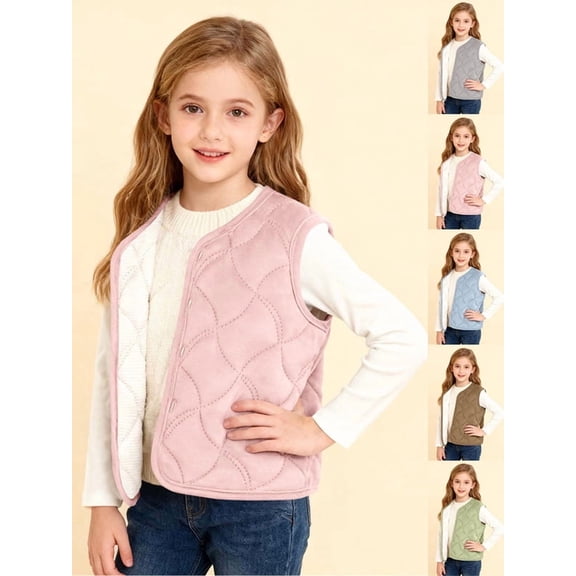 Afuyipoi Girls Quilted Vest Cardigan Size 1-16Y Snap Button Warm Layer Jacket for Kids Daily Winter Pink Size 2T