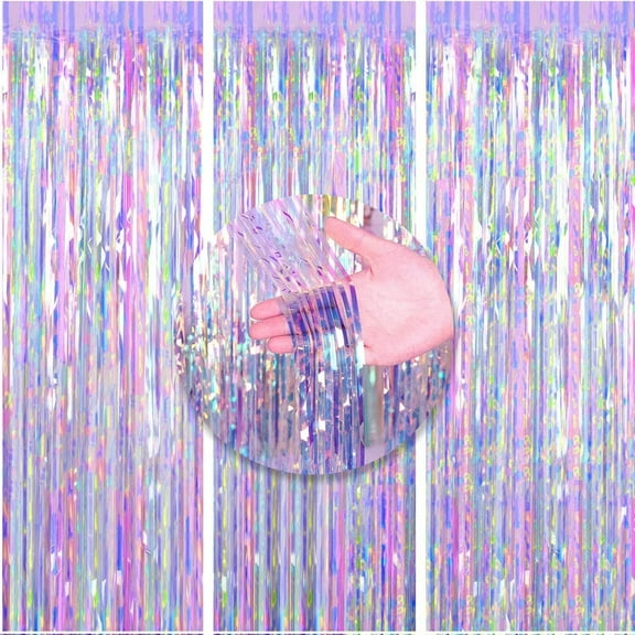 3 Pack 3.3 x 9.9 ft Rainbow Foil Fringe Backdrop Curtain, Streamer Backdrop Curtains, Streamers Birthday Party Decorations, Tinsel Curtain for Parties, Galentines Decor