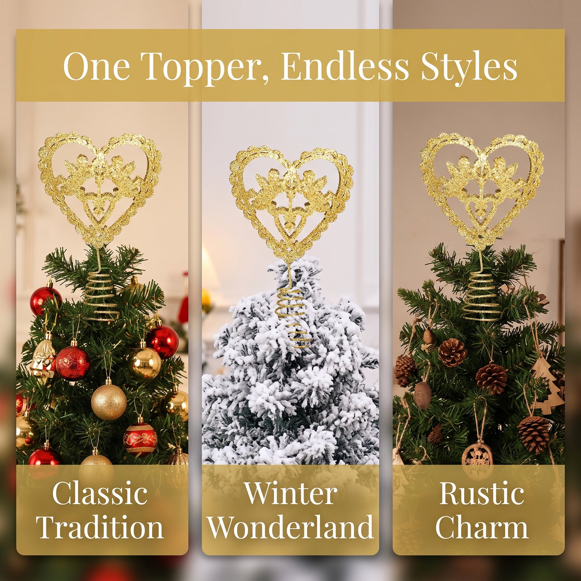 Unique Bargains Glittering Heart-shaped Luxury Radiant Canopy Diadem Gold Heart 5.9"