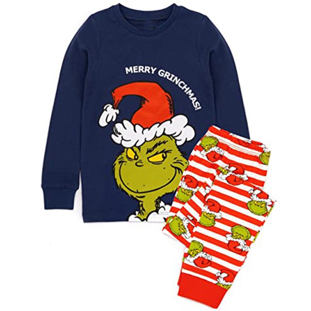 Moonsky| Blue/ Red Flannel Christmas Family Pajamas Matching Set Christmas Letter Print Long Sleeve Tops and Red Striped Pants Loungewear Soft Sleepwear#Men M
