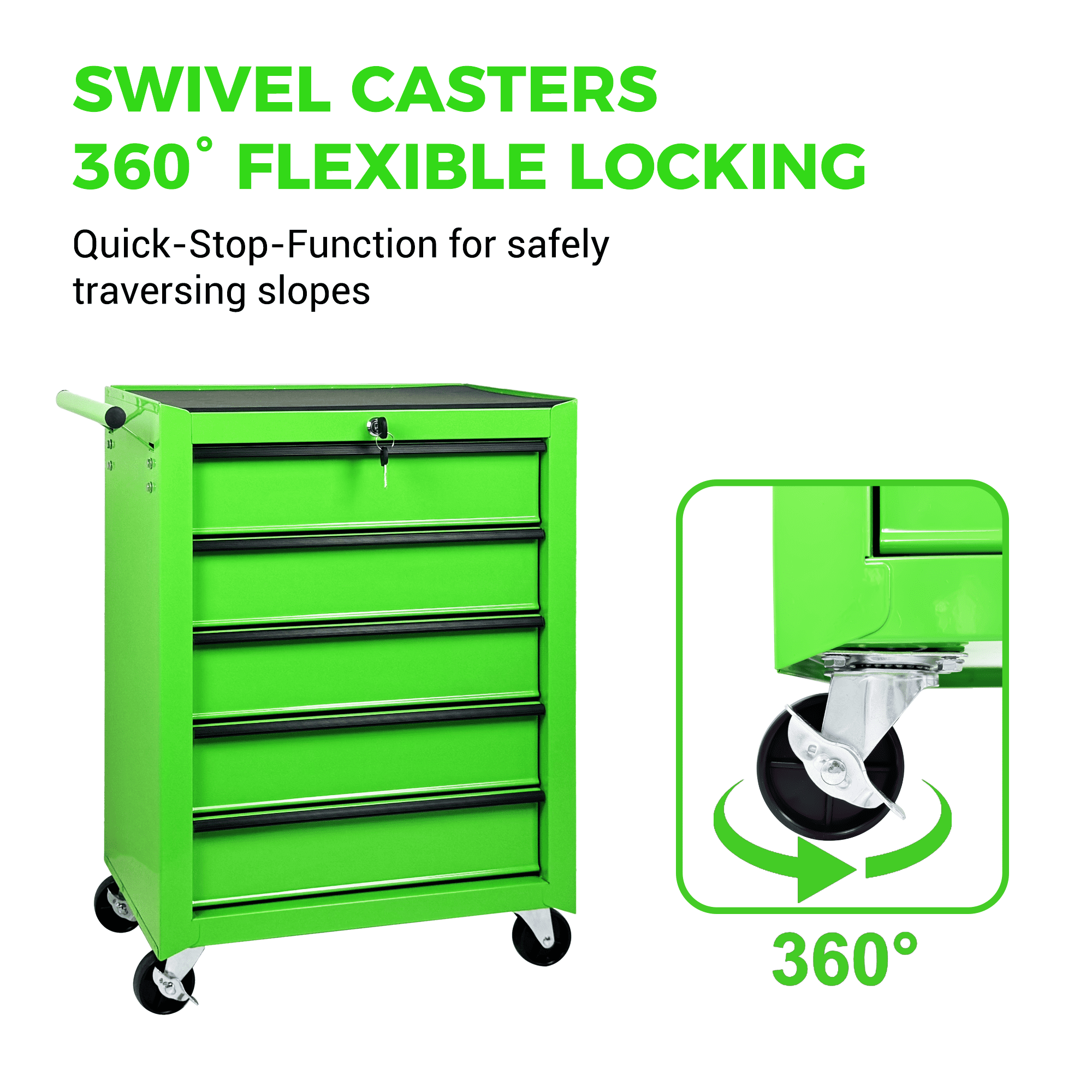 Rolling Metal Tool Chest,20 Inch 5-Drawer Tool Storage Cabinet with Lockable Casters & Steel Top Work Surface, Removable Tool Box, Mobile Tool Cart Organizer for Garage Workshop,Green