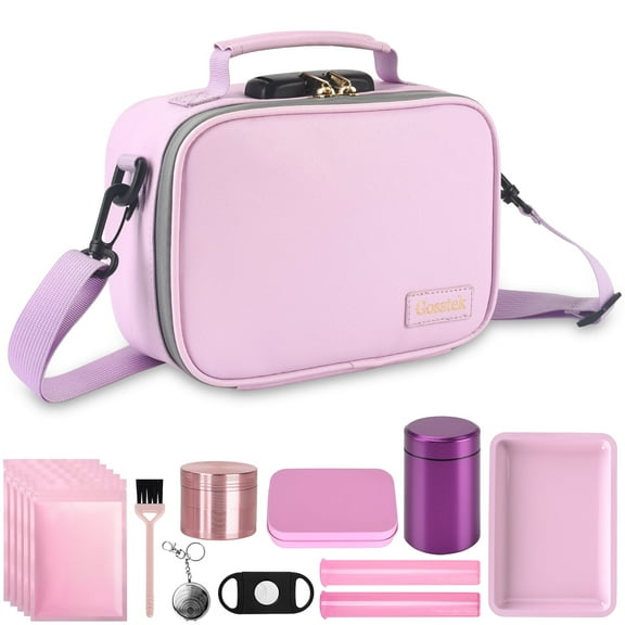 PU Leather Smell Proof Bag with 10PCS Accessories, Portble Smell Proof Locking Box Case (Pink)