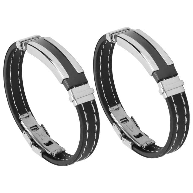 Pulsera de silicona de acero inoxidable para hombre, pulsera ajustable, accesorio de joyería, 2 uds.