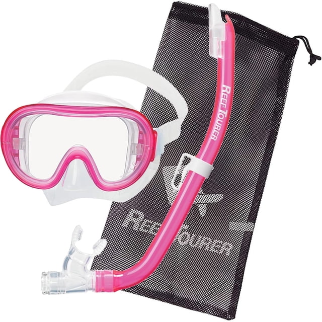Reef Tourer Máscara y Snorkel de una Sola Ventana para Niños de 4 a 9 Años, Color Rosa Transparente