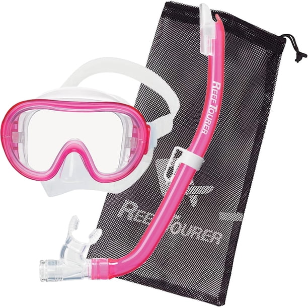 Reef Tourer Máscara y Snorkel de una Sola Ventana para Niños de 4 a 9 Años, Color Rosa Transparente