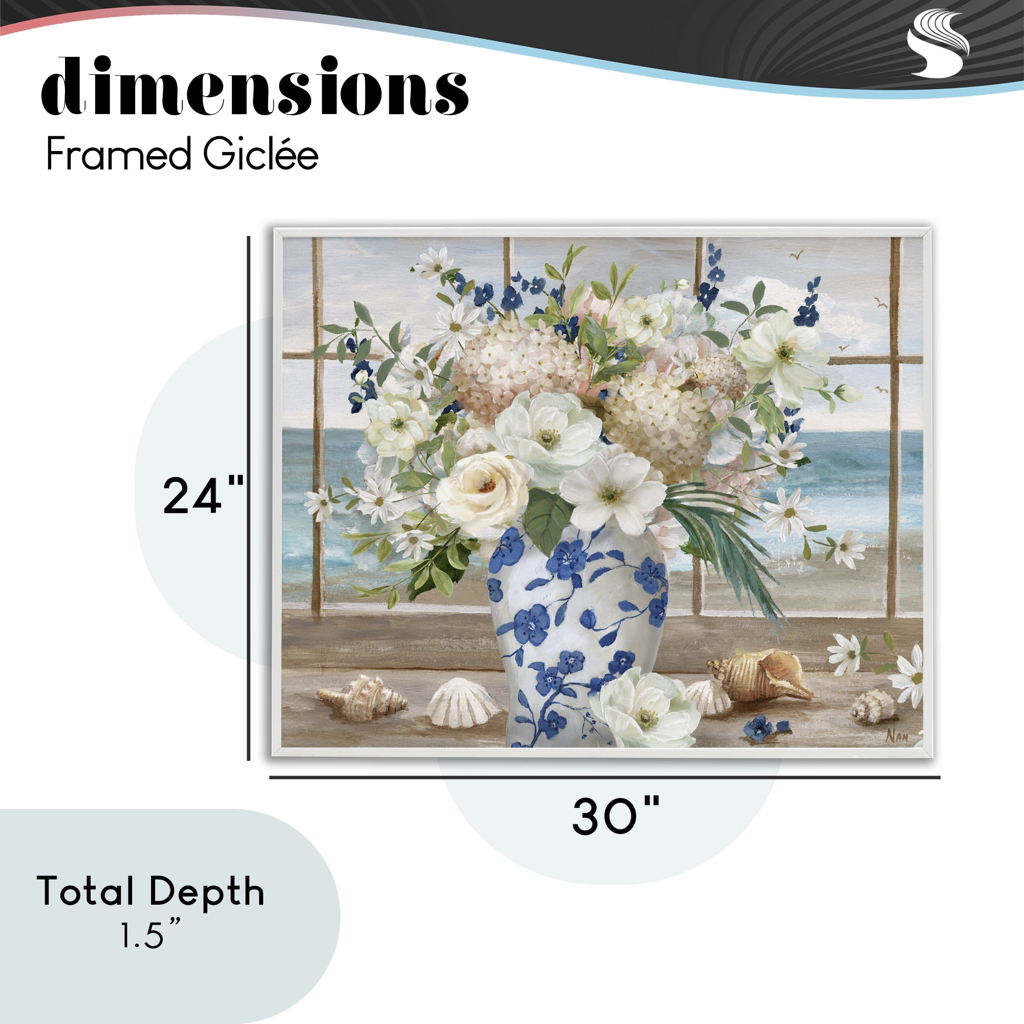 Stupell Industries Seashells & Flowers Windowsill White Framed Giclee Art, design by Nan