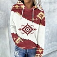 thumbnail image 2 of Western Aztec Casual Hoodies for Women Geometric Print Pullover Vintage Ethnic Long Sleeve Loose Hooded Sweatshirt Tops, 2 of 5